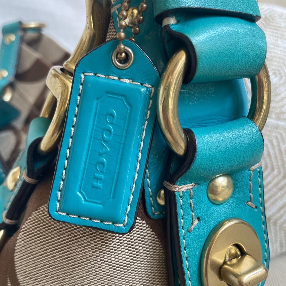 バッグ Coach Carly Signature Hobo Bag Turquoise Rare Y2k Coach Carly Small Signature Hobo Bag | Brown… - Gem